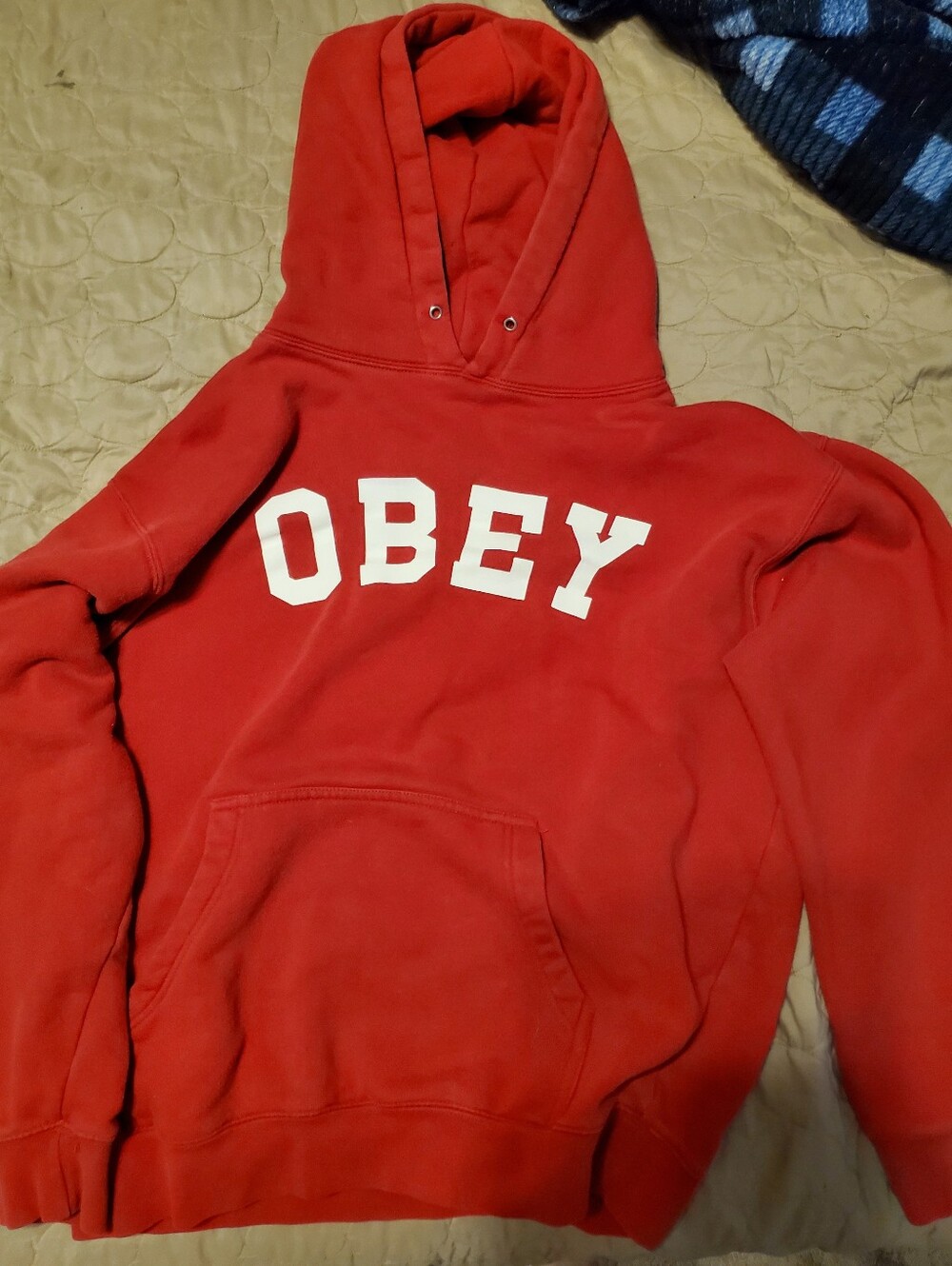Obey Worldwide Mens Red Hoodie White Arched Block Logo Pullover Medium